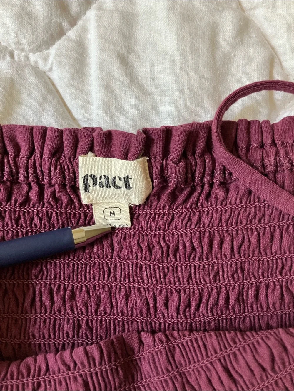 Pact Soirée Burgundy Smocked Maxi Dress Medium - Picture 3 of 6